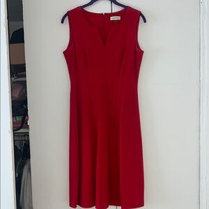 Calvin Klein Red Sleeveless V-Neck Midi Dress
